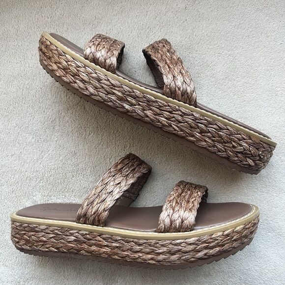 Splendid Goldi Braided Espresso Brown Raffia Sandals Women 9 Platform Wide Strap - Picture 1 of 16